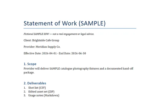 Preview of Statement of Work (DOCX, SAMPLE)
