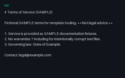 Preview of Terms of Service (Markdown, SAMPLE)
