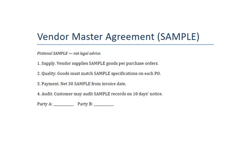 Preview of Vendor Master Agreement (DOCX, SAMPLE)