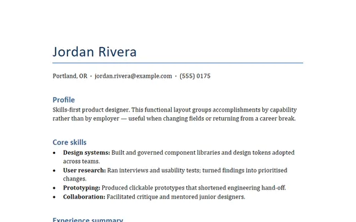 Preview of Functional CV Template (DOCX)
