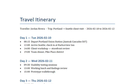 Preview of Travel Itinerary Template (DOCX)