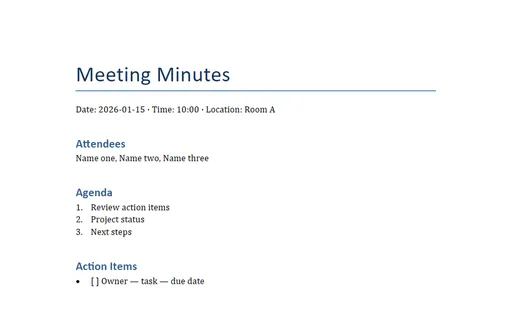 Preview of Meeting Minutes Template (DOCX)