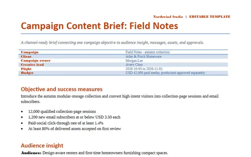 Preview of Campaign Content Brief: Field Notes (DOCX)