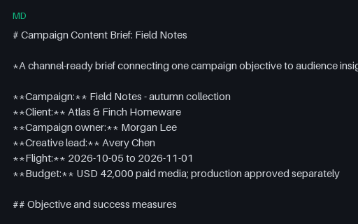 Preview of Campaign Content Brief: Field Notes (Markdown)