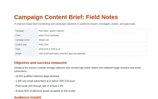 Preview of Campaign Content Brief: Field Notes (PDF)