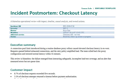 Preview of Incident Postmortem: Checkout Latency (DOCX)
