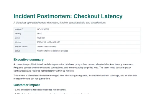 Preview of Incident Postmortem: Checkout Latency (PDF)