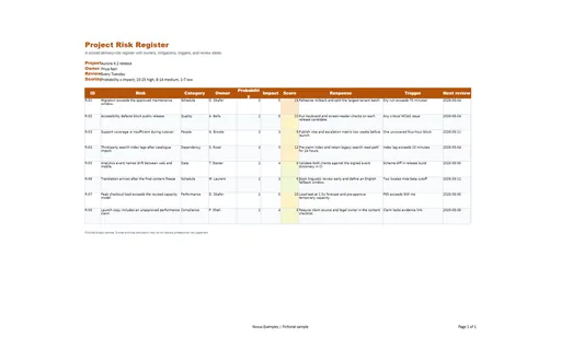 Preview of Project Risk Register (XLSX)