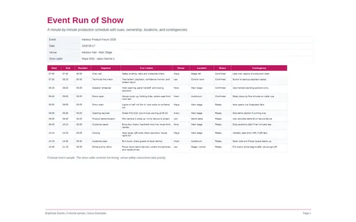 Preview of Event Run of Show (PDF)