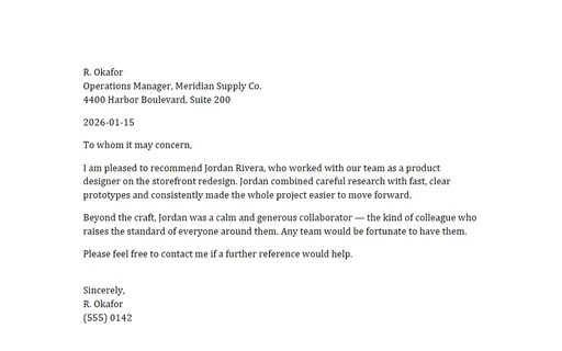 Preview of Reference Letter Template (DOCX)