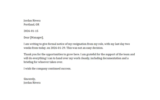 Preview of Resignation Letter Template (DOCX)