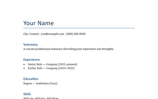Preview of Resume Template (DOCX)