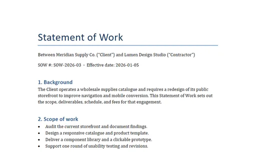 Preview of Statement of Work Template (DOCX)