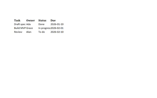 Preview of Project Task List Template (XLSX)