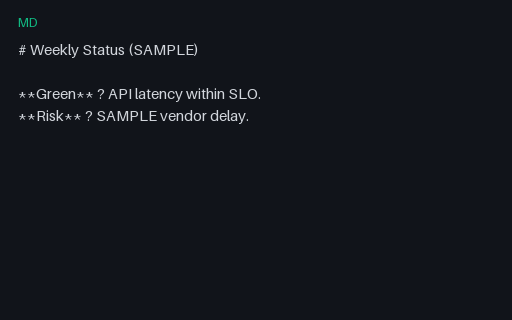 Preview of Template — Status Update (Markdown)