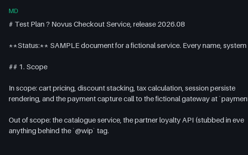 Preview of Test Plan — Release Plan for a SAMPLE Service (Markdown)