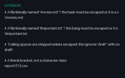 Preview of Gitignore - Escaped #, !, Bracket and Trailing Space