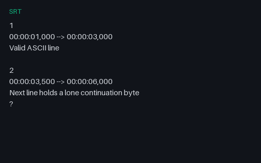 Preview of SRT — Intentionally Corrupt: Invalid UTF-8 Byte Sequence