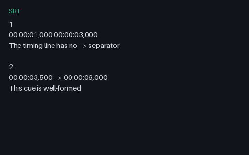 Preview of SRT — Intentionally Corrupt: Missing Timestamp Arrow