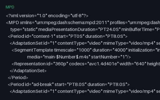 Preview of DASH — Multi-Period Manifest With a Mid-Roll Break