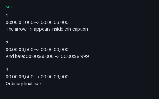 Preview of SRT — Cue Text Containing the Timestamp Arrow
