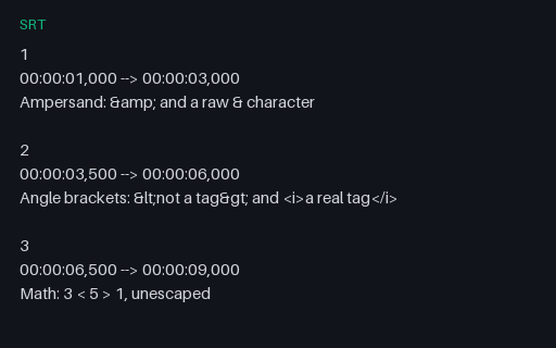 Preview of SRT — HTML Entities and Angle Brackets in Cue Text