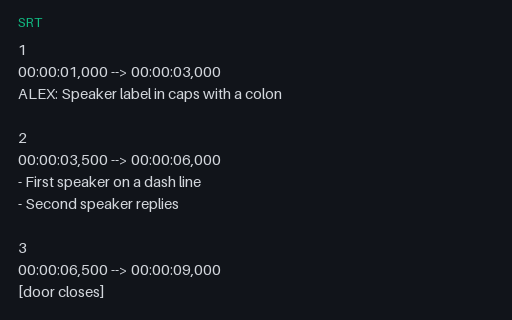Preview of SRT — Speaker Labels and Dialogue Dashes