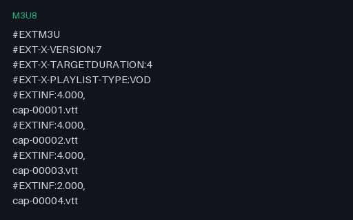 Preview of HLS — Segmented WebVTT Caption Playlist