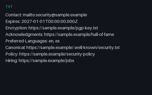 Preview of security.txt — Full SAMPLE