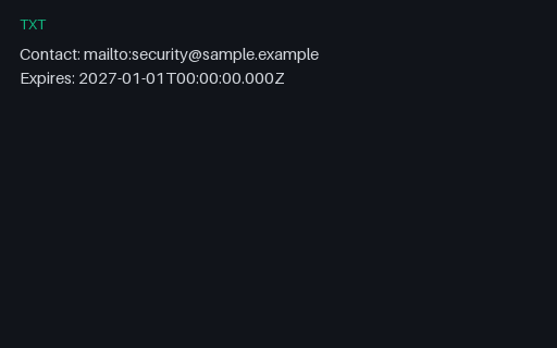 Preview of security.txt — Minimal SAMPLE