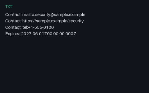 Preview of security.txt — Multi Contact SAMPLE