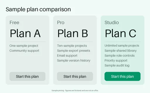 Feature Comparison Tiers template preview