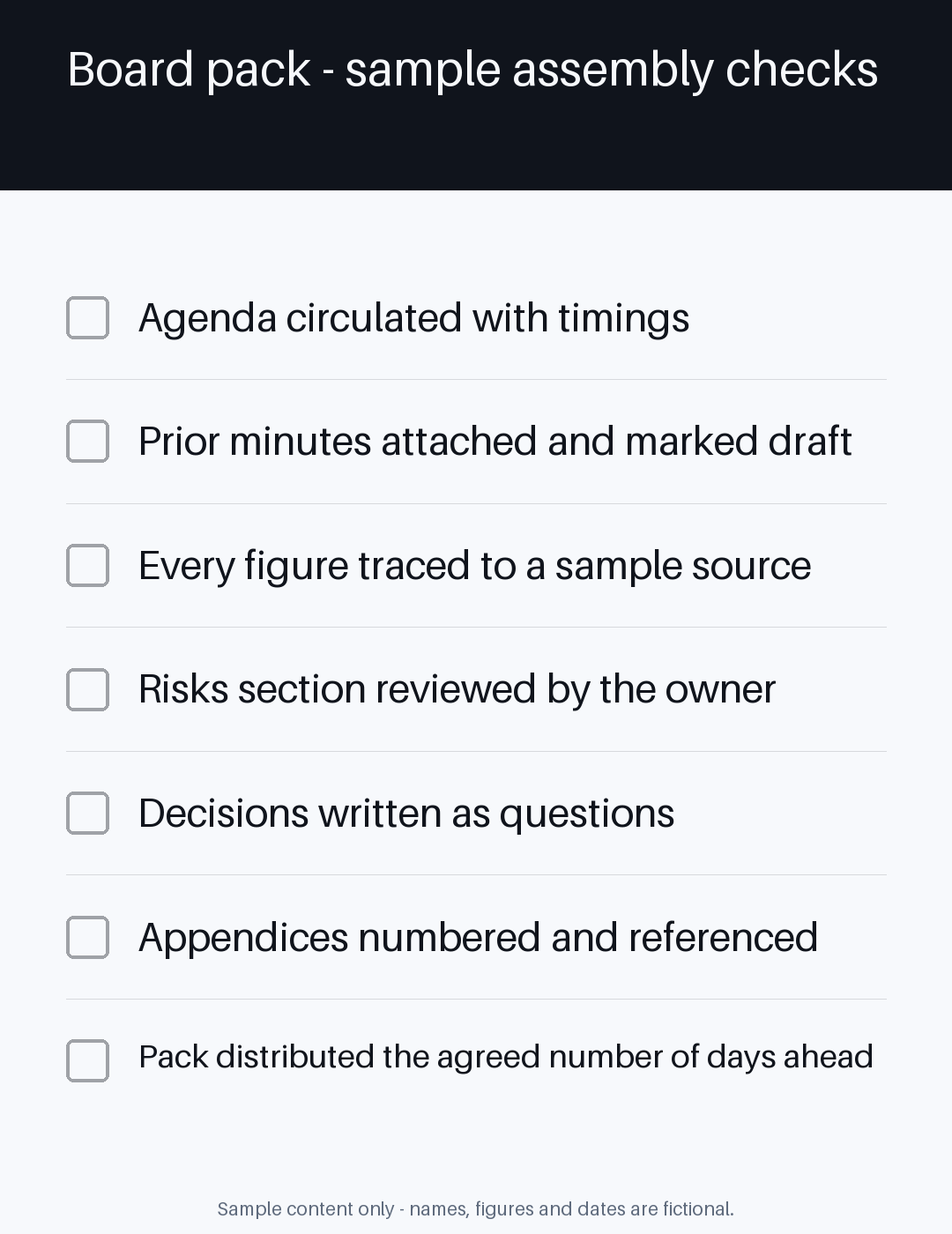 Board Pack Checklist canonical preview