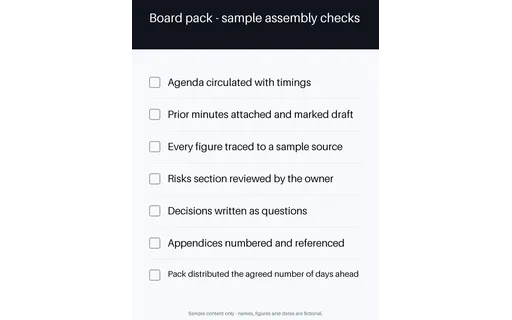 Board Pack Checklist template preview
