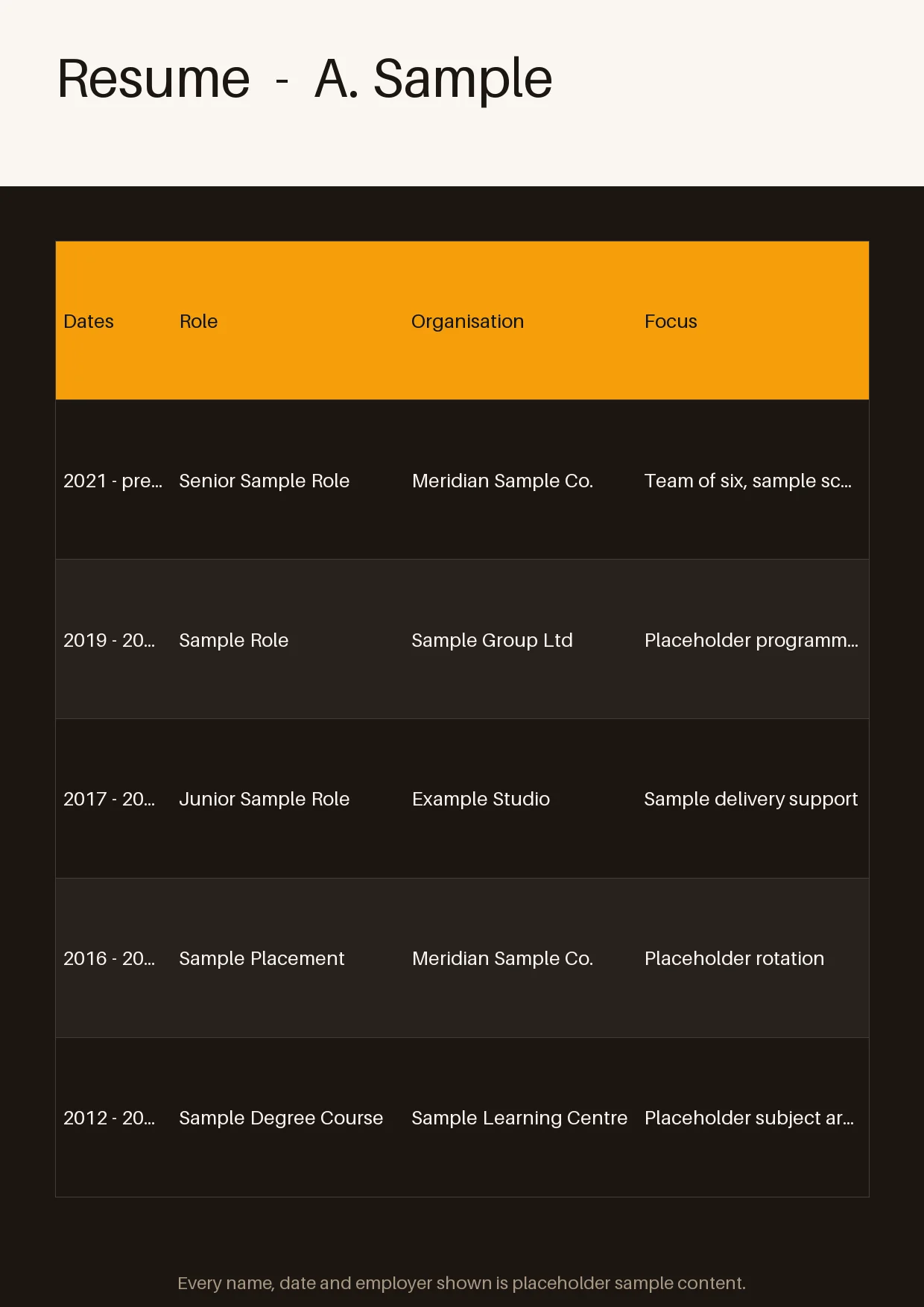 Classic Resume Layout variant 2