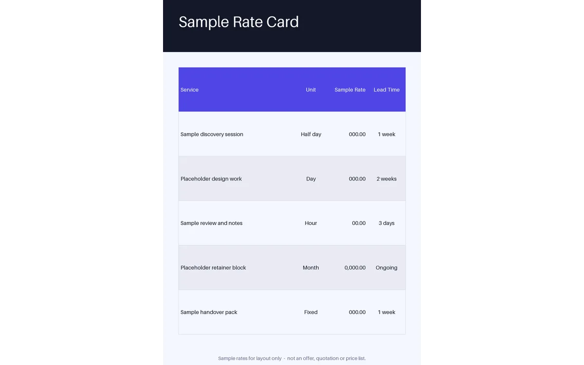 Freelance Rate Card detail preview