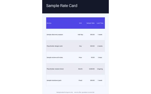 Freelance Rate Card template preview