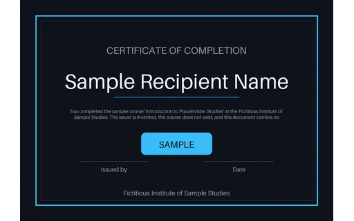 Course Completion Certificate — certificate layout, sample content only