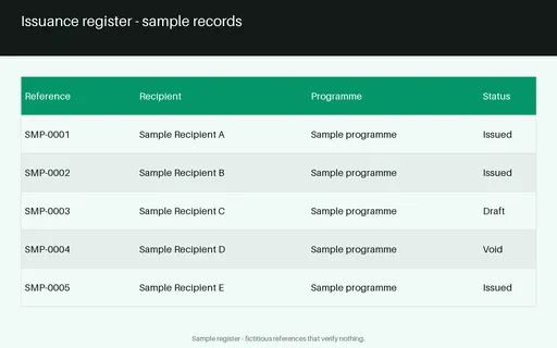 Issuance Register Sheet template preview