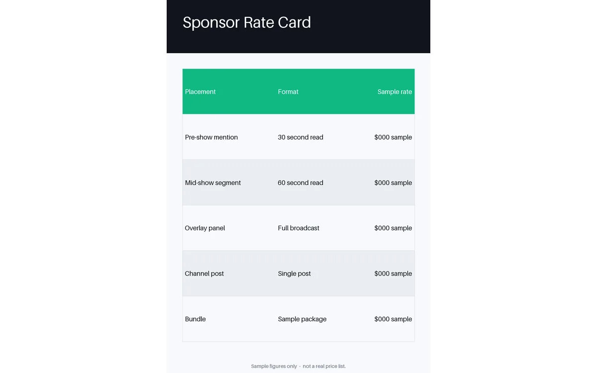 Sponsor Rate Card Sheet detail preview