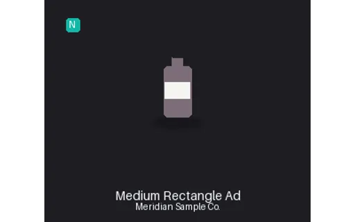 Medium Rectangle Ad visual template preview with fictional Meridian sample product