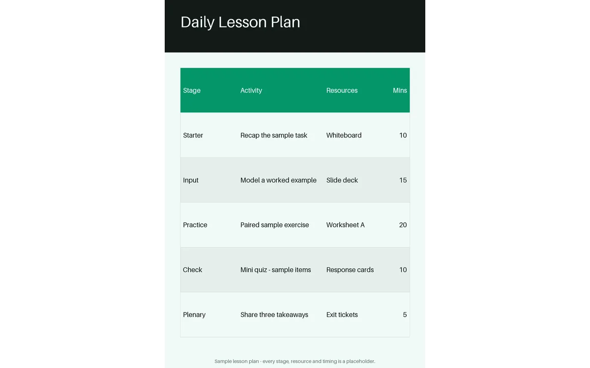 Daily Lesson Plan Sheet detail preview