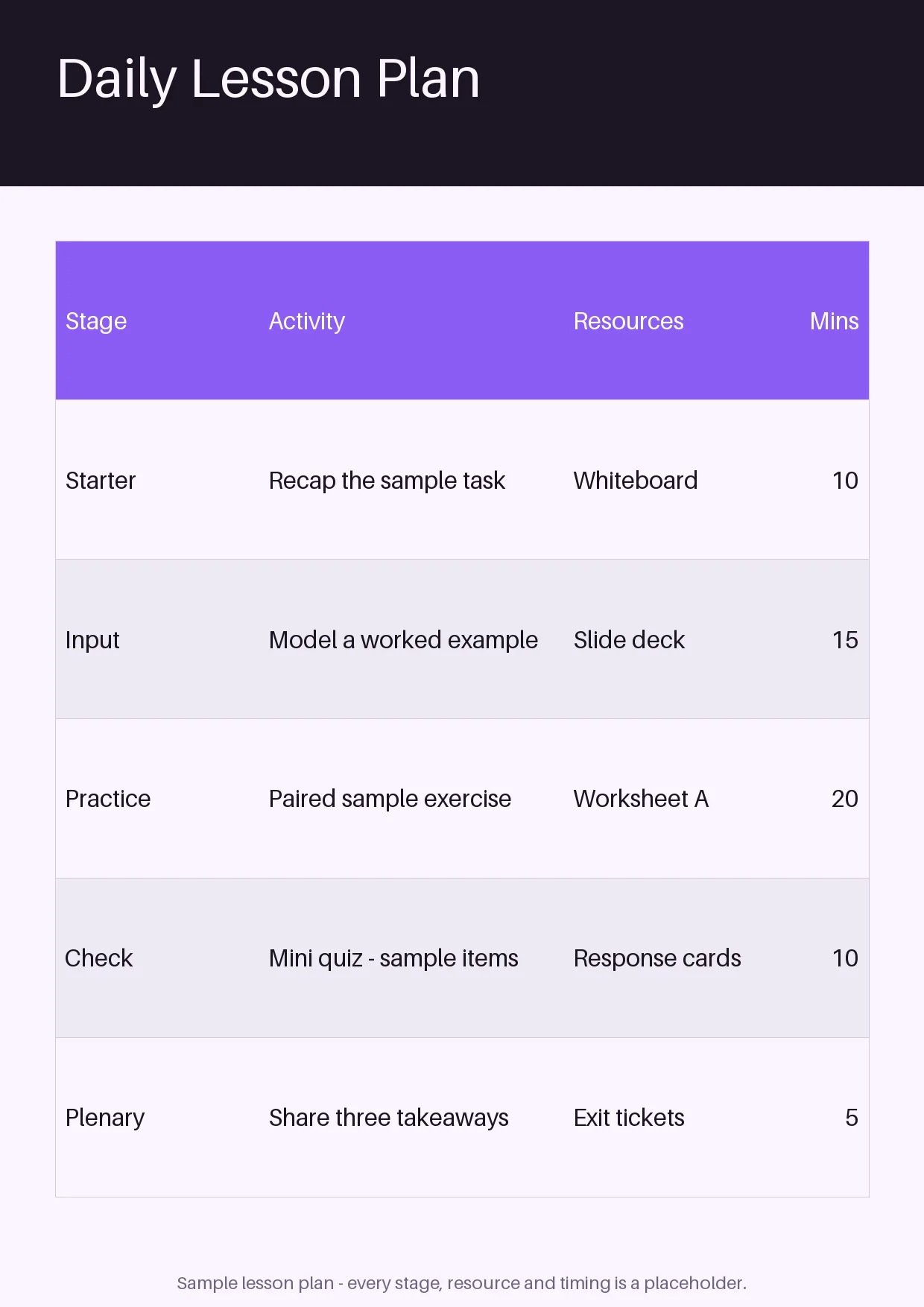 Daily Lesson Plan Sheet variant 2