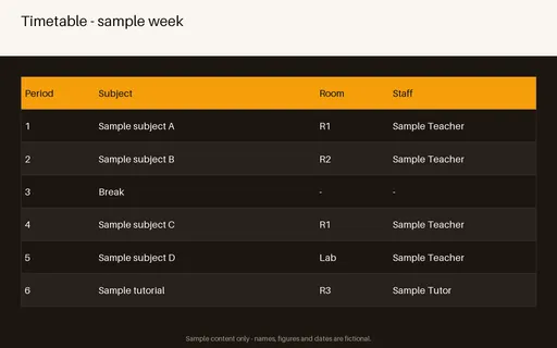Lesson Timetable Sheet template preview