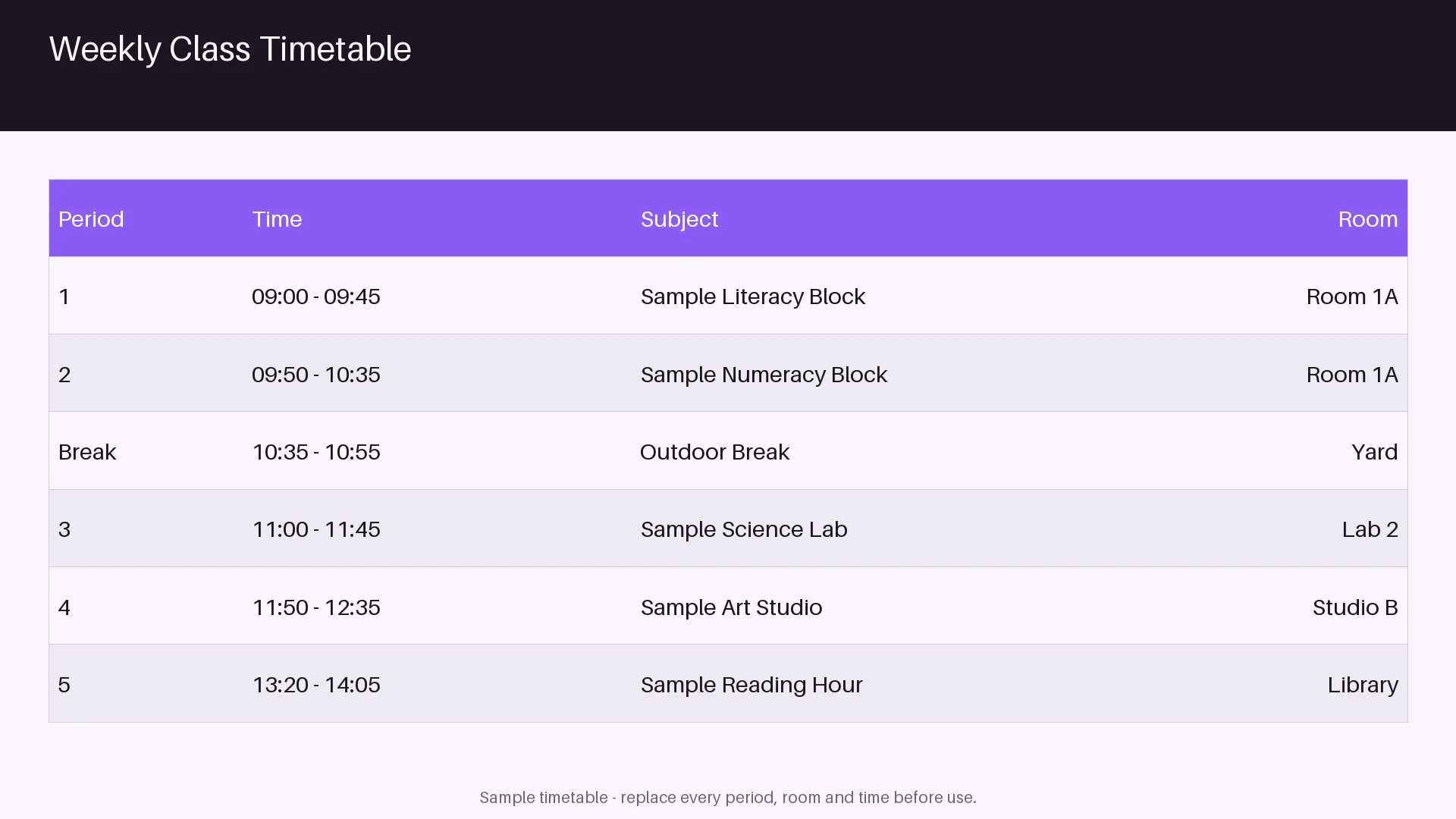 Weekly Class Timetable variant 1