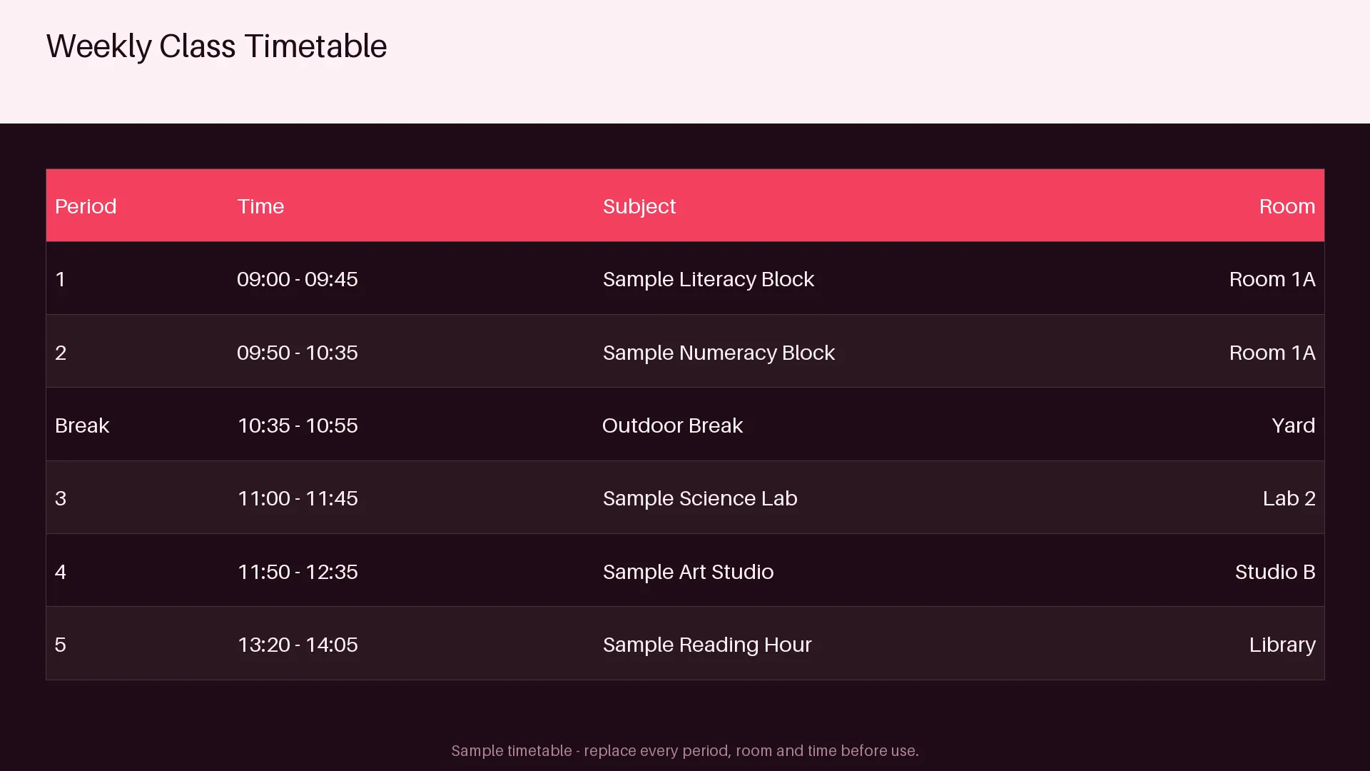 Weekly Class Timetable variant 2