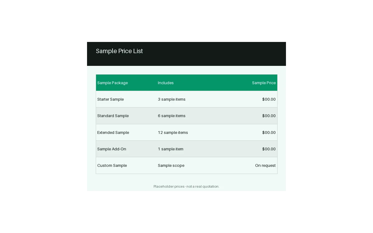 Price List Module detail preview
