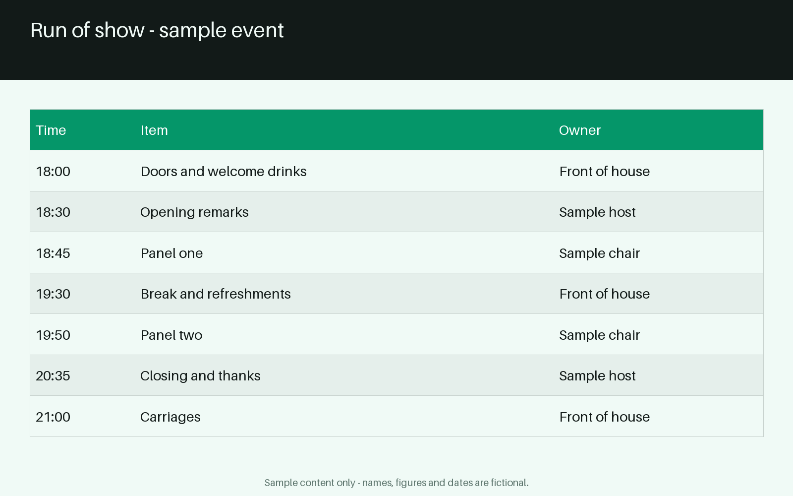 Event Run of Show canonical preview