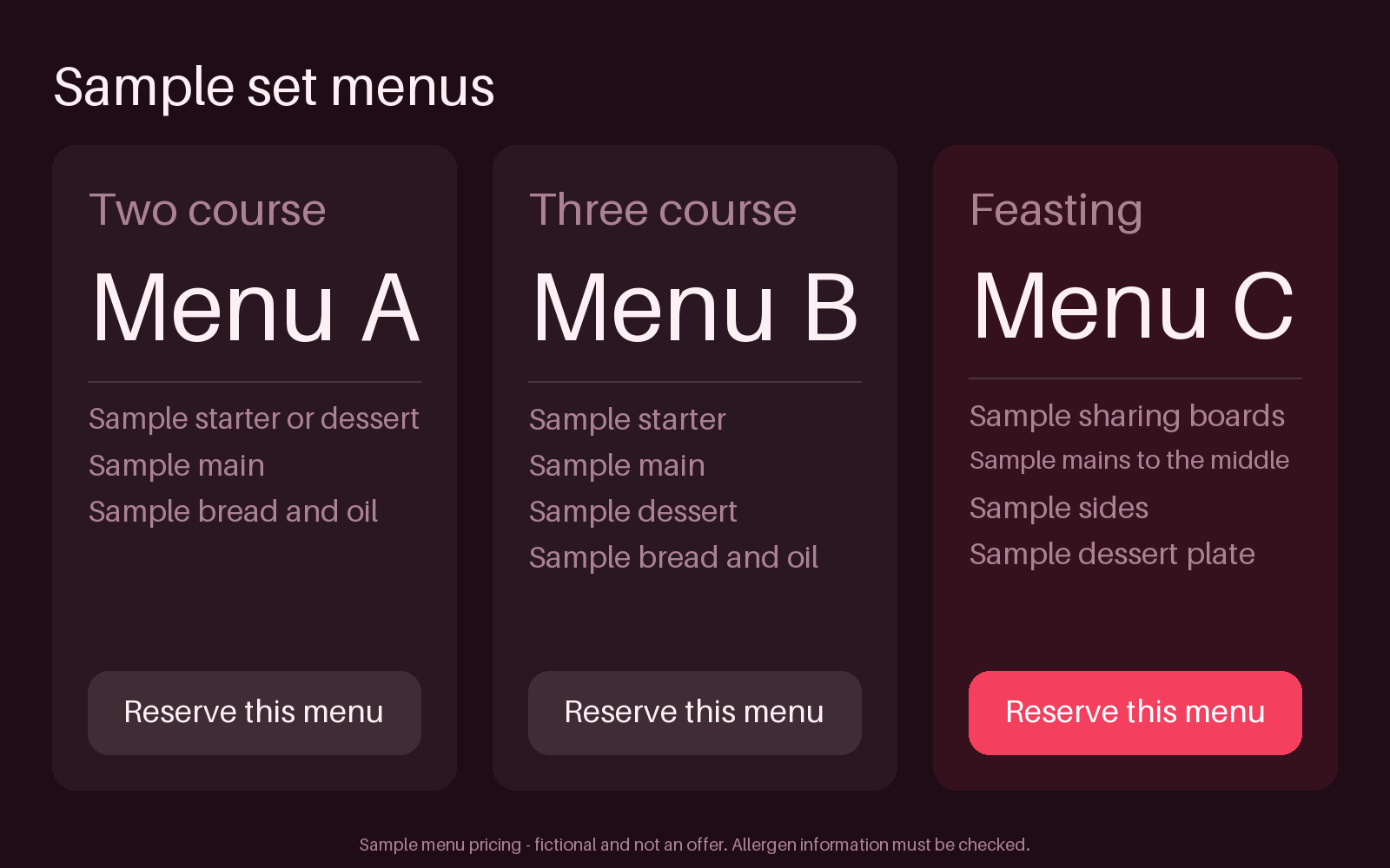 Set Menu Tiers canonical preview
