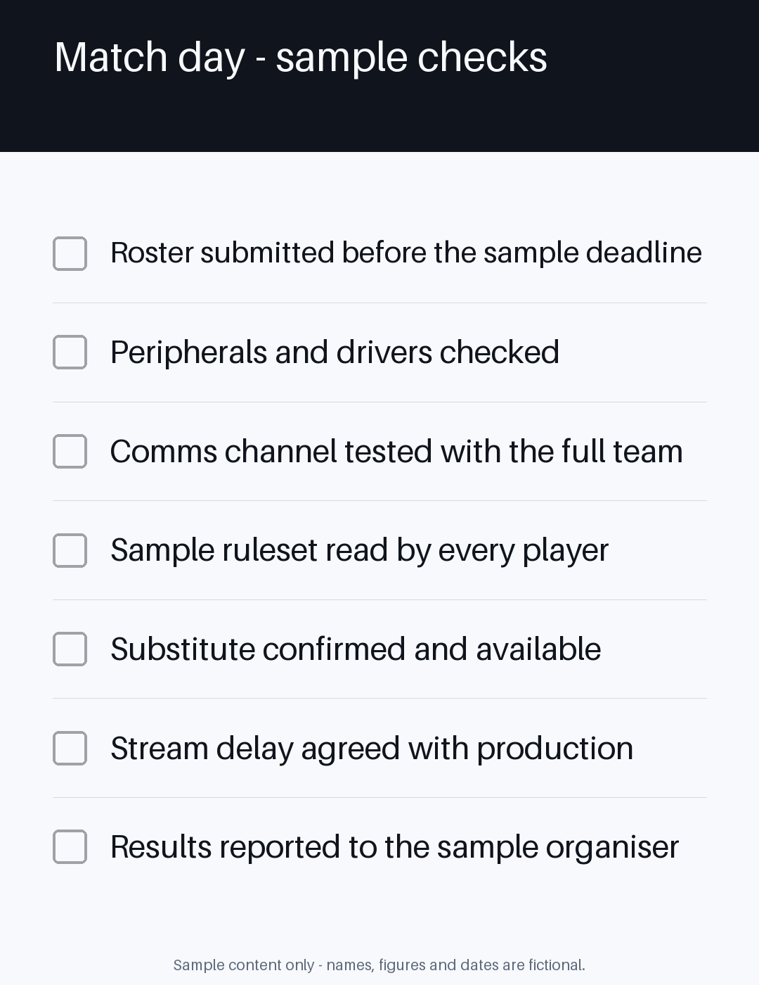 Match Day Checklist canonical preview